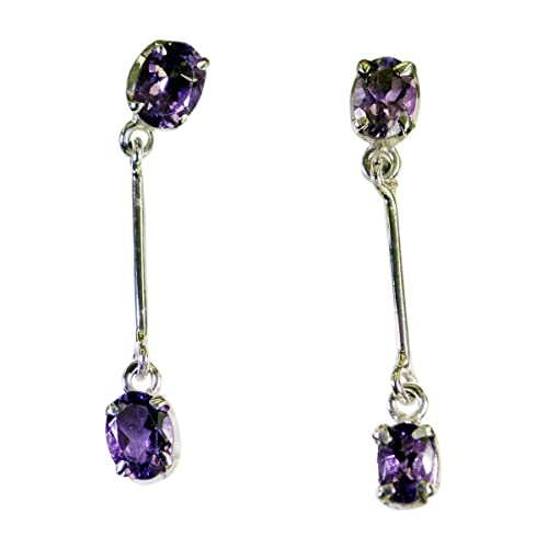 Boucle d'oreille en argent améthyste de style ovale et de qualité supérieure RIYO