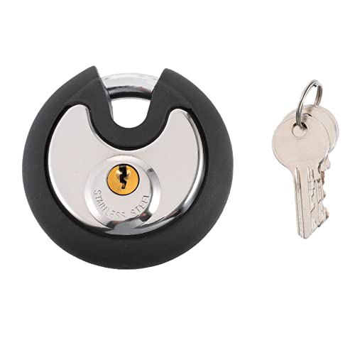 Uonlytech Cadenas Rond Antivol en Acier Inoxydable 70mm avec Protection, Disque Lock Robuste pour Porte et Cadenas à Disque, Usage Extérieur, Voyage et Camping