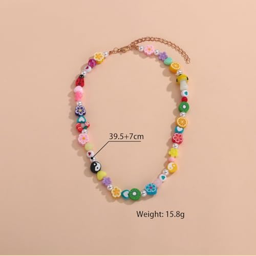 Y2K Necklace for Women Colorful Fruit Pearl Choker Necklace Cute Mushroom Yin Yang Beaded Necklace Handmade Resin Flower Jewelry4