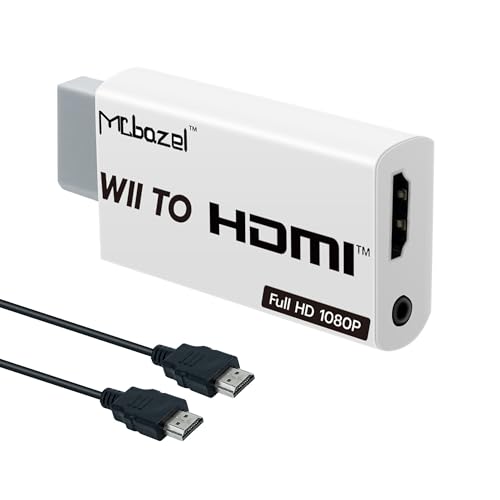 Mcbazel Adaptador Wii a HDMI con Cable HDMI de 1,5 m 1080P, Convertidor de Señal de Video y Audio Wii a 1080P Full HD con Jack de Audio Estéreo de 3,5 mm para Consola Wii, Monitor HDMI, HDTV y Proyect