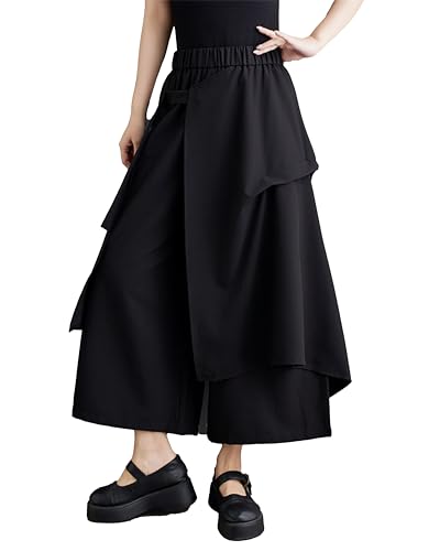 ellazhu Women's Puffy Drawstring Elastic Waist Wide Leg Harem Pants GZ177 A