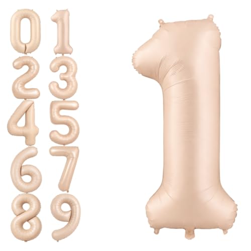 Image of WP WANNA PARTY Number 1 Pcs Balloons Retro Apricot First Birthday Decor Light Brown One Balloon For Pcsst Boy /Girl Large 40 Inch Digital Year Old Nude Neutral Caramel-Aluminium