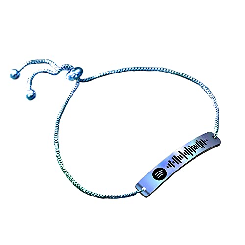 Pulsera Personalizada con Codigo Escaneable de Cancion Spotify Grabado Láser Brazalete con Barra de Acero de Titanio Aurora polar Regalo Original para Mujer Cover