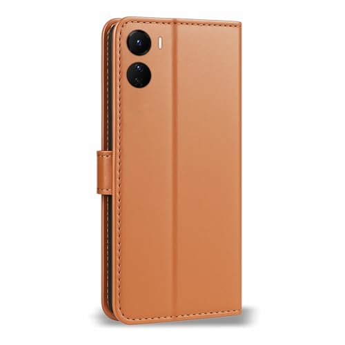 Image of AIBEX Shock Proof Flip Compatible for Vivo T4 Lite 5G /iQOO Z10 Lite 5G /Vivo Y19 5G /Vivo Y19e Flip Cover Leather Finish|Inside TPU with Card Pockets|Wallet Stand|Complete Protection Flip Case -Brown