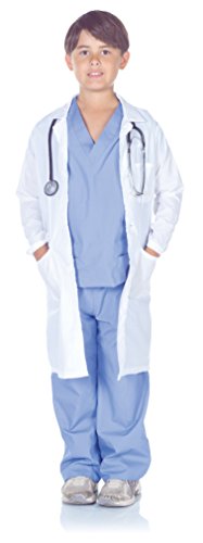 Underwraps Children's Doctor Scrubs with Lab Coat Costume Set, Blue/White, Large (10-12)
