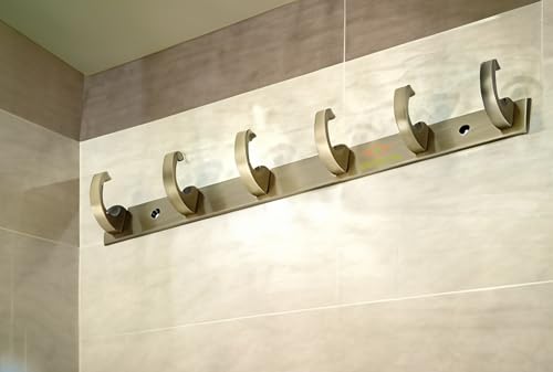 Image of Heavy Duty C Type Stainless Steel Cloth Hanger Suitable for Bathroom Bedroom Kitchen Wall Hook Rail Hanging Scarf Coat Keys Tie, Towel Door Robe (6 Pin Antique, Pack of 1)
