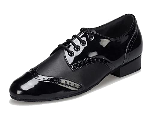 LITNERMIA Zapatos con Cordones para Hombre Latino Jazz Moderno Rumba Salón Social Tango Zapatos de Baile,SM2302 Negro 2.5cm Tacón,45 EU