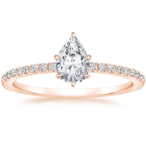 Moissanite Bridal Ring Set, 14K Rose Gold, 2 CT Pear Cut Stones, Wedding Band Gift2