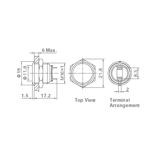 Interruptor pulsador de 16mm ON/OFF de 48V CC y 2A con terminal para control eléctrico 3