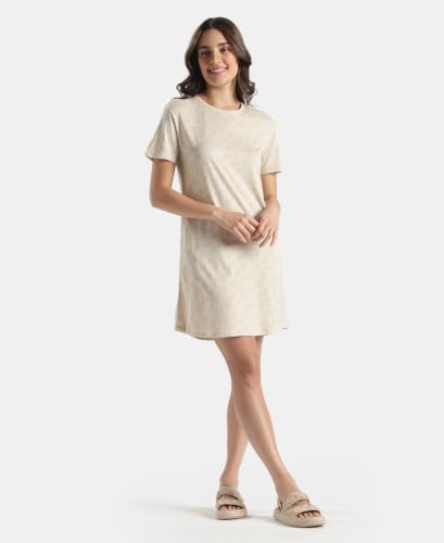 Image of Jockey RX25 Women Micro Modal Cotton Ruffled Hem Styled Half Sleeve Printed Sleep Dress (Colors & Prints May Vary)