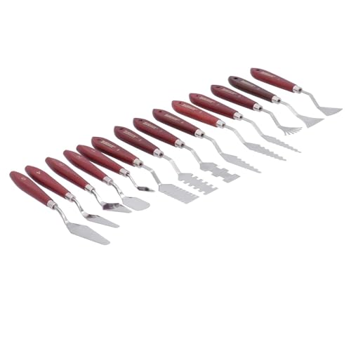 Agatige 14PCS Oil Painting Tools, Palette Knives Set with Stainless Steel Blades and Wood Handles for Oil, Gouache, Watercolor