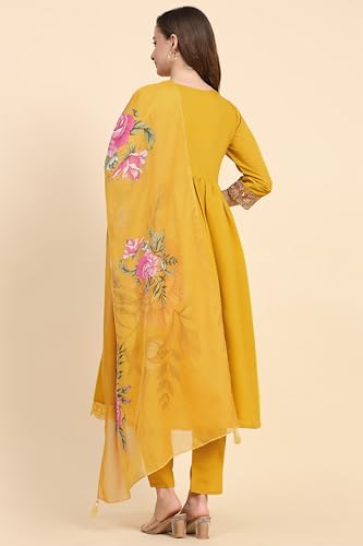 TRENDMALLS Women's Satin Silk Embroidery Salwar Suit Set Kurta Pant with Floral Printed Dupatta