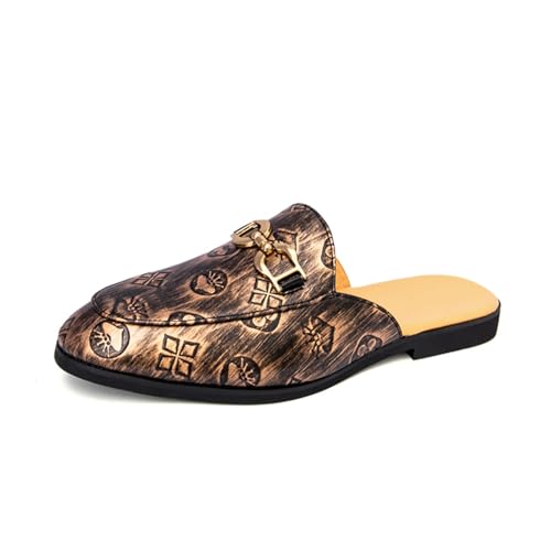 Mens Retro Printed Backless Slip-On Horsebit Fashion Smoking Slippers Lightweight Non-Slip Casual Loafers Luxury Dress Wedding Party Prom Shoes