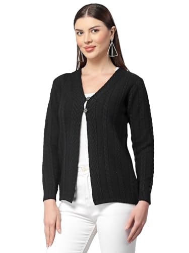 Image of Kalt Women Cardigan Sweater for Winter Woolen Acrylic Full Sleeves V-Neck Cable Design Cardigan Sweater for Women Winter Stylish