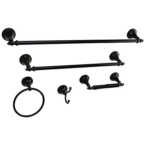 Kingston Brass Naples 5-Piece Accessory Set with 18 & 24 Towel Bar, Towel Ring, Robe Hook & Toilet Paper Holder, Oil Rubbed Bronze