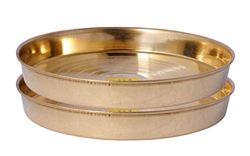 Shiv Shakti Arts® Pure Brass Dinner Plate/Thali Set for Pooja & Serving Purpose (Silver Touch Khomcha Design, 25.5 cm Each) - 2 Piece