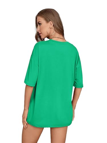 Image of LEOTUDE Women's Oversized Round Neck Half Sleeve Cotton Blend Graphic Printed T-Shirt | Top for Women & Girls (Color: Blue)