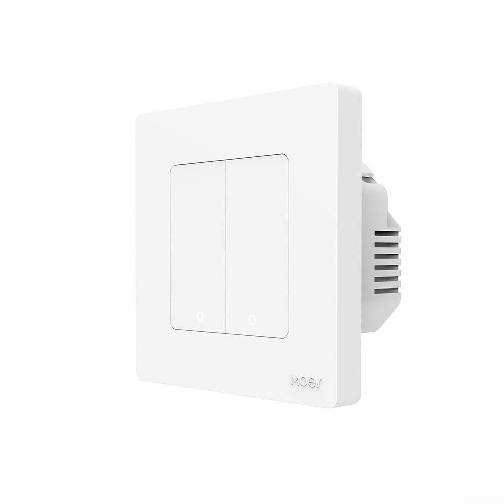 Interruptor de escena inteligente para Moes para Tuya para ZigBee Interruptor de luz inteligente, interruptor de pared, serie Star Ring, palanca de un botón, enlace de toda la casa (2 bandas blancas)