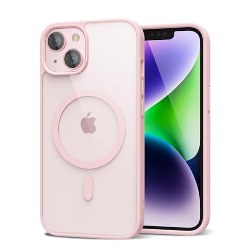 oakxco für iPhone 14 Hülle Magsafe Durchsichtig, Klar Magnetisch Induktives Laden Handyhülle Bunt Dünn Silikon & Transparent Hart Plastik, Cute Einfarbig Clear Case Handy Hülle für Mädchen, Rosa