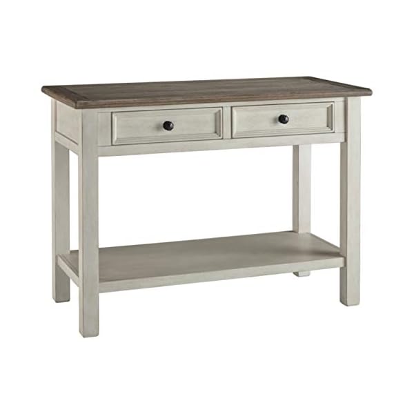 Signature Design by Ashley Bolanburg Farmhouse Rectangular Two Tone Sofa Table, Antique Cream