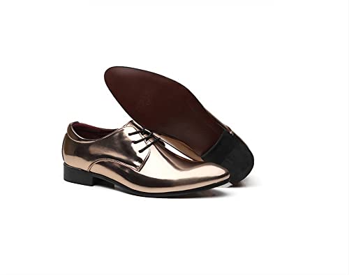 Oxford Formal Shoes for Men Lace Up Solid Color Pointed Toe Tuxedo PU Leather Non Slip Anti-Slip Slip Resistant Low Top Business(Golden,10 M US)2