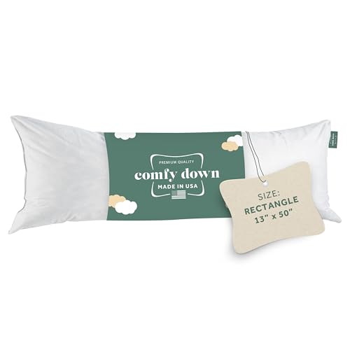 Image of ComfyDown 13x50 Throw Pillow Insert, Down & Feather Fill, 100% Cotton Cover, Made in USA - Premium Soft Lumbar Decorative Pillow Form Sham Stuffer for Bed, Sofa & Couch