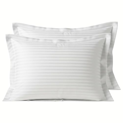 Image of RD TREND 210 TC Super Soft Satin Striped Pillow Covers Set of 4 (2 Pairs) | 18x28 Inches | Luxury White Pillow Covers for Home, Hotel & Guest House