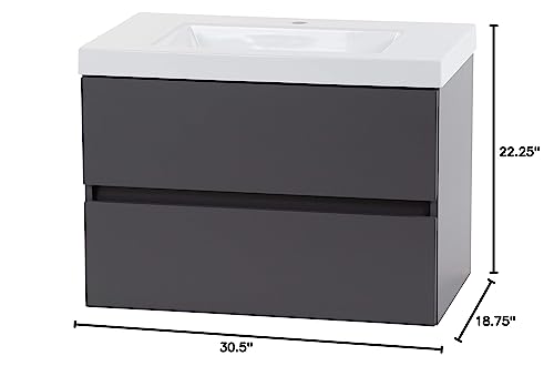 Spring Mill Cabinets Innes Floating Bathroom Vanity With 2 Drawers And White Sink Top, 30.5" W X 18.87" D X 22.25" H, Cement #TOP5