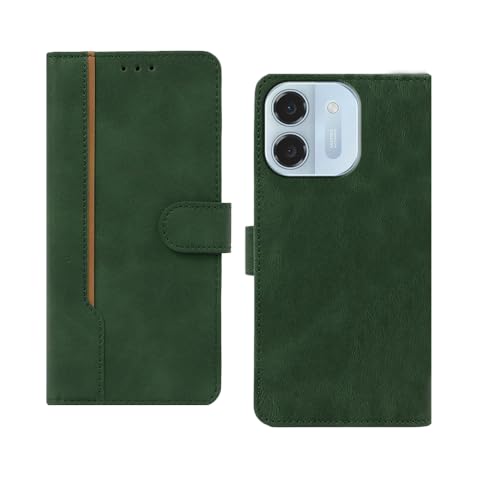 Image of amazon basics Ai+ Pulse 2 5G Flip Cover | Card Pockets Wallet & Stand | Flip Cover for Ai+ Pulse 2 5G (Green with Beige Strip)