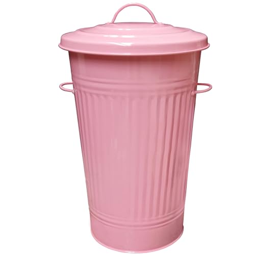 KetoBarrow Pink Metal Bin Retro Dustbin for Waste Animal Feed for Outdoor or Indoor Baby Pink Slim Tall Tapered Steel Bin 45L