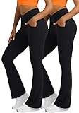 Boerfmian Flare Leggings for Women with Pockets 2pack High Waisted Crossover Flare Leggings Bootcut Yoga Pants Black-Black