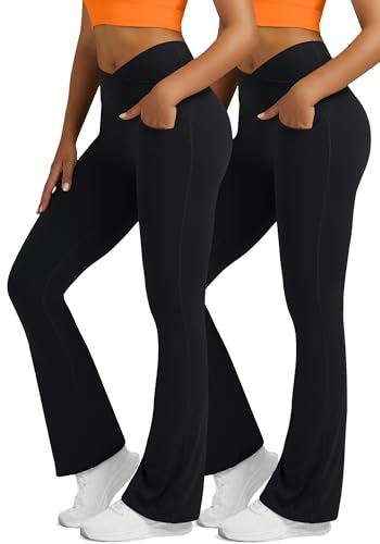 Boerfmian Flare Leggings for Women with Pockets 2pack High Waisted