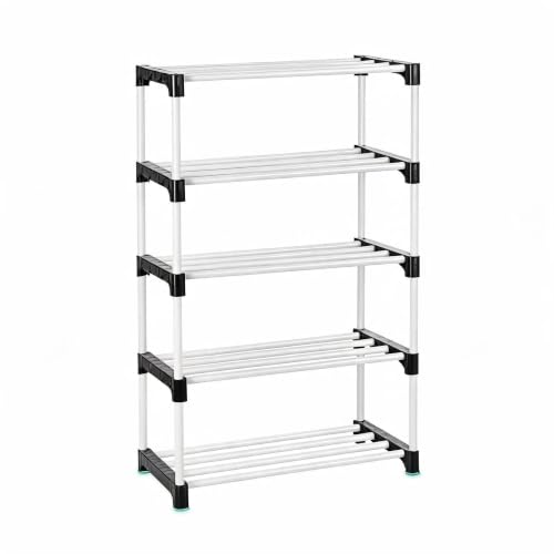 Image of NILUX Space-Saving Adjustable Storage Rack for Home and Office Use with Strong Plastic Shelves for Books and Accessories (White, Medium, 5)