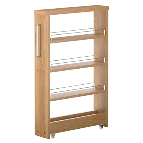 ぼん家具 [完成品] すき間収納 日本製 キャスター付き 幅14cm ワゴン ストッカー スリムラック 調味料ラック ロータイプ オーク