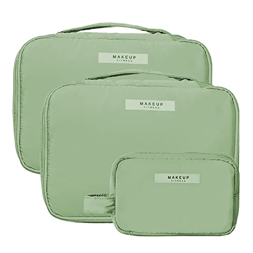 3 Pcs Makeup Bag Waterproof Cosmetic Bag for Women Travel Toiletry Bag Large Travel Makeup Case Multifunction Organizer Make Up Bag Brush Bags Reusable Toiletry Bag for Girls,green