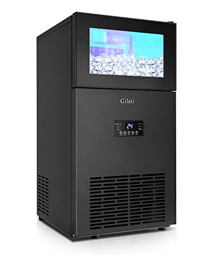 Commercial Ice Maker 130Lbs/Day, Quick Ice Making Commercial Ice Machine with 35Lbs Capacity, Under Counter Ice Maker 15 Inch Wide, Stainless Steel Freestanding Ice Maker with A Black Satin Finish