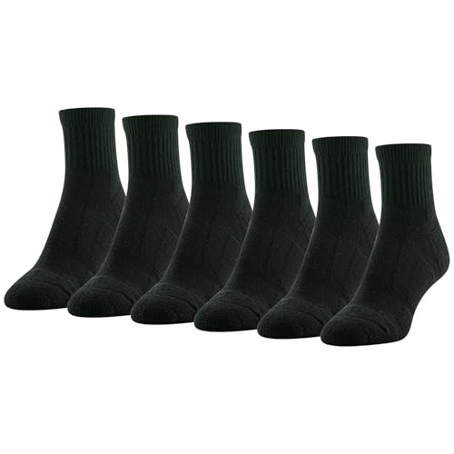 GOLDTOE Women's FIT TEC Cushion Quarter Socks, 6-Pairs, Black, Shoe Size: 6-9