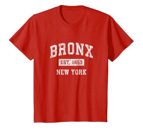 Bronx New York NY Vintage Established Sports Design T-Shirt, Youth, Red, 3T