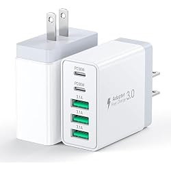 [2-Pack] 60W USB C Wall Charger,5-Port Fast USB C Charging Block 30W Type C Power Adapter,2USB C+3USB A Multiport Charging Cube USB A Wall Plug for iPhone 17/16/15 Pro Max Plus, MacBook,Samsung Galaxy