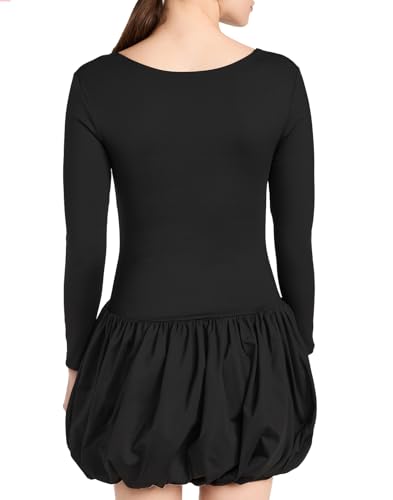 Hyperfire Women'S Elegant Long Sleeve Scoop Neck Puff Bubble Mini Cocktail Dress Party Club Black Small thumb #1