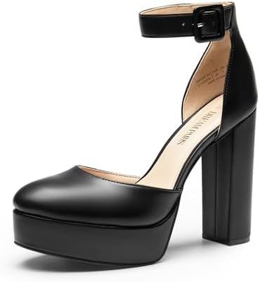 DREAM PAIRS Women's Platform Chunky Round Toe Heels