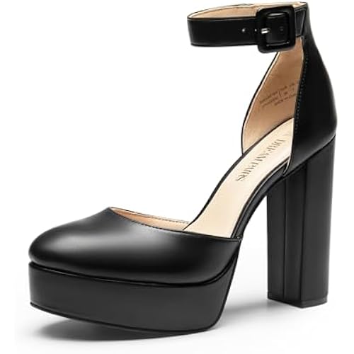 DREAM PAIRS Women's Platform Chunky Round Toe Heels