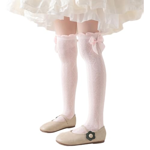 Hollowout Over The Knee Socks AntiSlip Combed Cotton Soft Thin Elastic Child Bowknot Kids Thigh High Socks