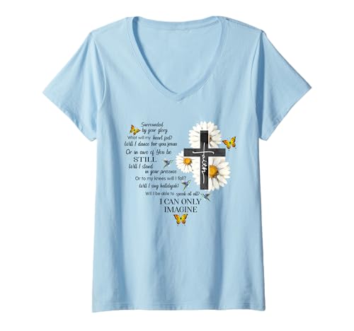 Mujer Mariposa Jesús Cruz I Can Imagine Christian Religious Camiseta Cuello V