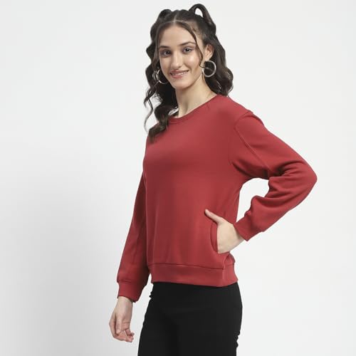 Image of Madame Solid Crew Neck Cotton Sweatshirt