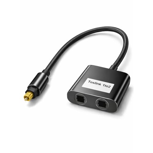 Toslink Répartiteur 1 en 2 Sort, 0,2 m Noir, 1 Entrée vers 2 Sorties, Répartiteur Cable Fibre Optique Audio Compact, Connecteurs Résistants, Transmission...