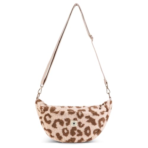 Grünes Glück Teddy Moon Bag Damen mit Innen & Außentasche | Perfekt als Crossbody Bag mit verstellbarem Gurt | Teddy Tasche Damen klein