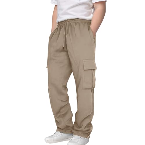Boys Baggy Cargo Pants Active Workout Joggers Long Trousers with Pockets Casual Elastic Waist Athletic Joggers Sweat Pants