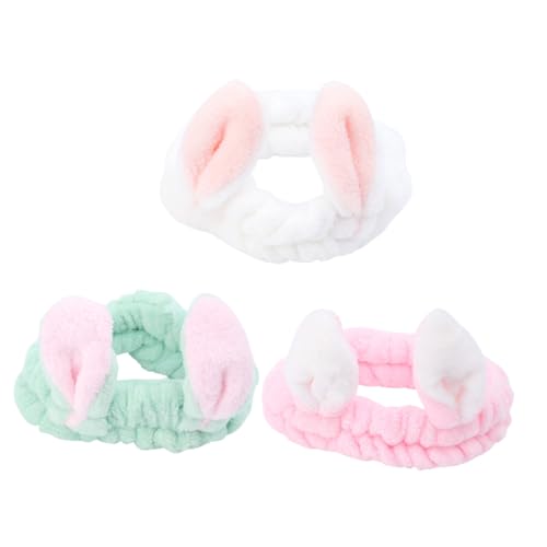 LOLIPPYY 3個生地 リボン結びヘッドバンド ウサギの耳デザイン 洗顔 スパ ヨガに適用 女の子 女性用 弾力性あり 着け心地良い