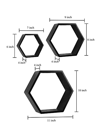 Image of Home Sparkle Wooden Hexagonal Shaped Wall Shelf Set of 3 | Decorative Shelves for Bed Room, Living Room, Office, Restaurant | Modern Unique Designer Wall Shelf Rack for Home |